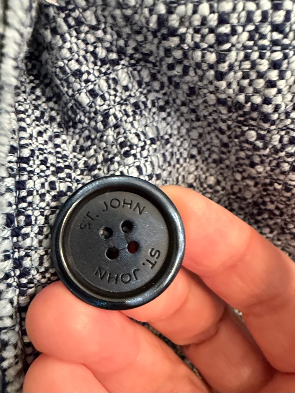 St. John Blue Tweed Collarless Blazer Jacket - Picture 5 of 5